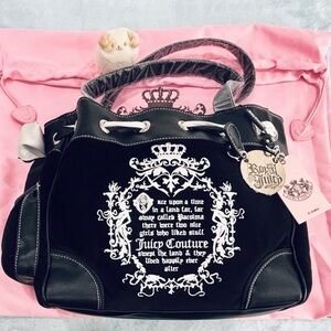 Juicy Couture Black & White Velour Once upon a time fairytale Daydreamer tote